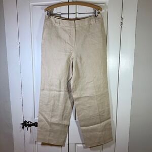 Talbots Petites Irish Linen Pants Beige Wide Leg Women Size 12 12P Church Office